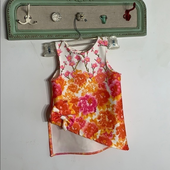 Spring Asymmetrical tank top with Bow bold floral print multicolor girls 4t - Picture 4 of 4